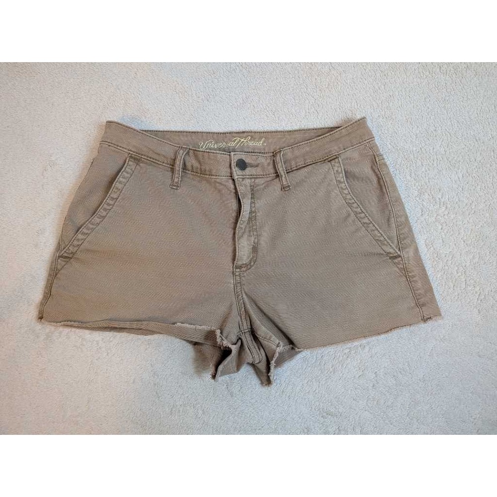 Universal Thread High Rise Shortie Shorts Size 8 Khaki Denim Raw Hem